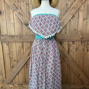 Bohemian-mexican style maxi apron strapless dress